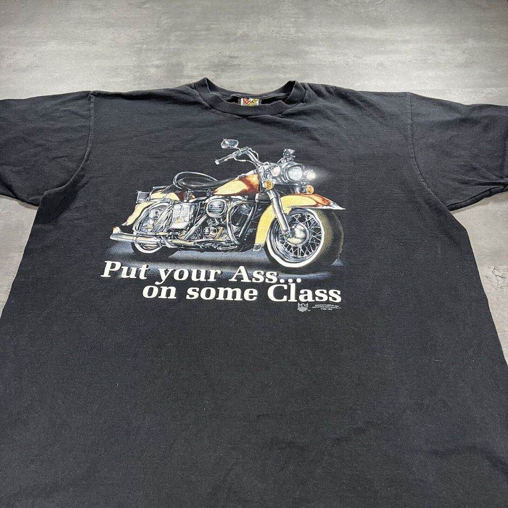 Vintage 3D Emblem Shirt Adult XL Black Funny Saying Class Single Stitch Faded